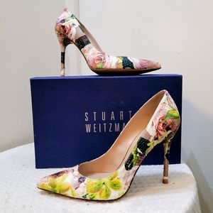 Beautiful pointed toe genuine snake skin floral print high heel shoes